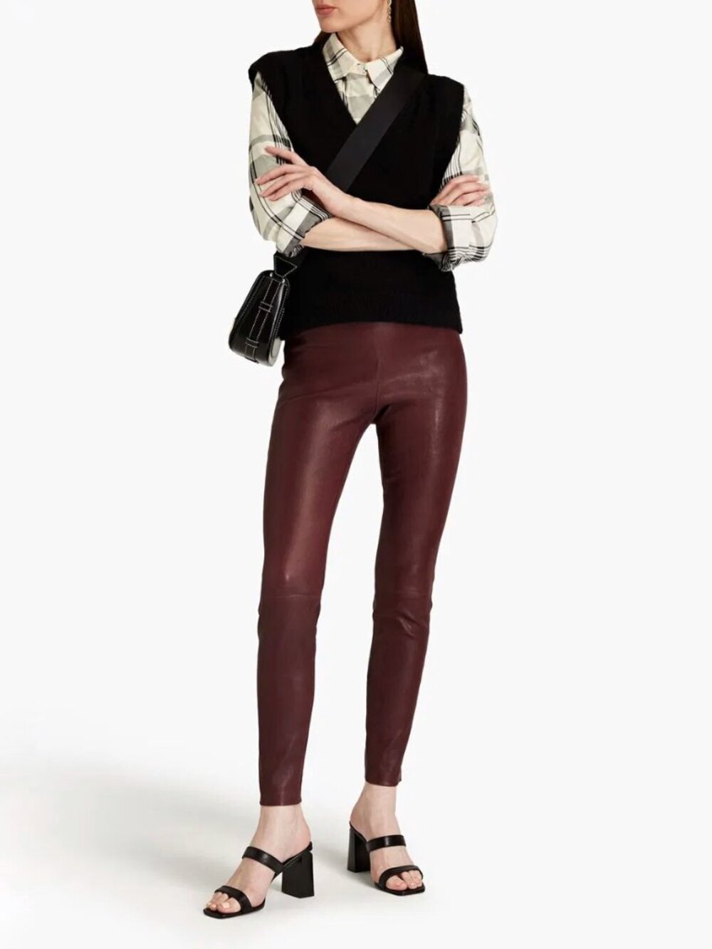 *Cropped* THEORY Ima Maximus Burgundy Lamb Leather Skinny Legging Pants, Size 2